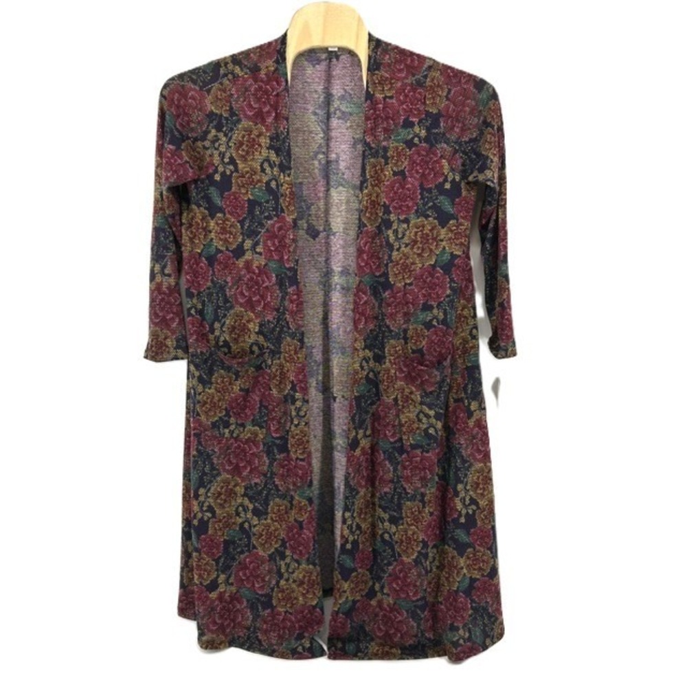 LuLaRoe Sarah Cardigan Large Floral Duster Open Front Long Sleeve Knit Pockets